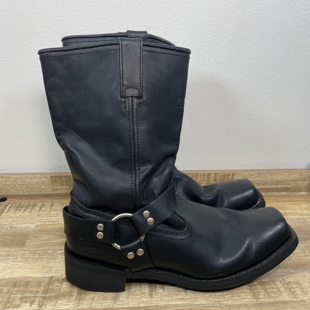 Xelement LU1442 Mens Black Leather Harness Biker Boots Square Toe Size 14 M